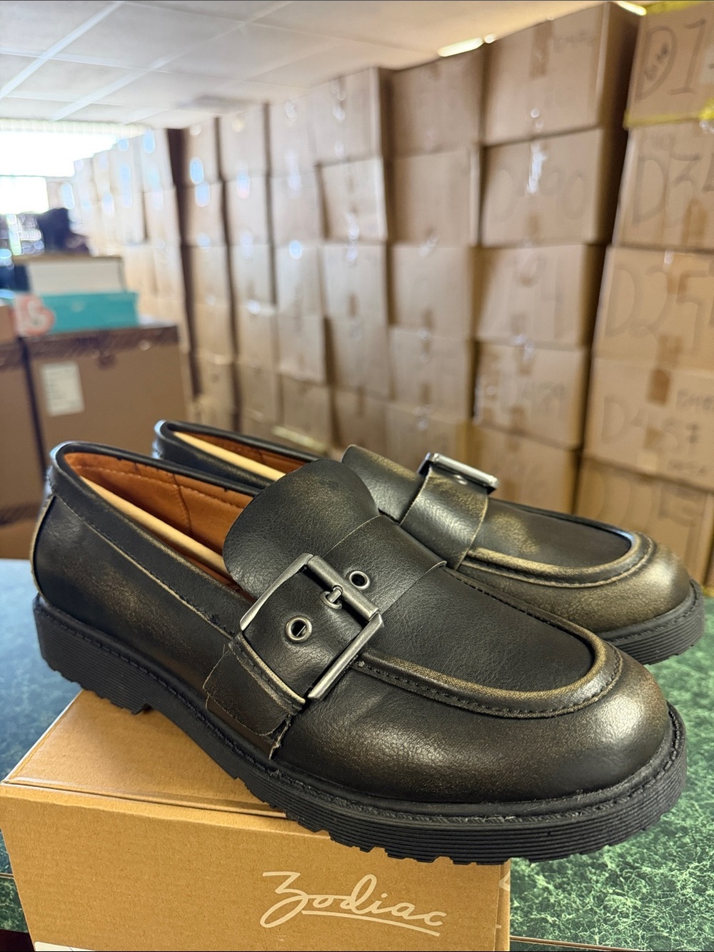Zodiac Black Leather Buckle Strap Loafers